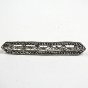 Vintage Bar Brooch Art Deco Silver Marcasite Pierced Pin